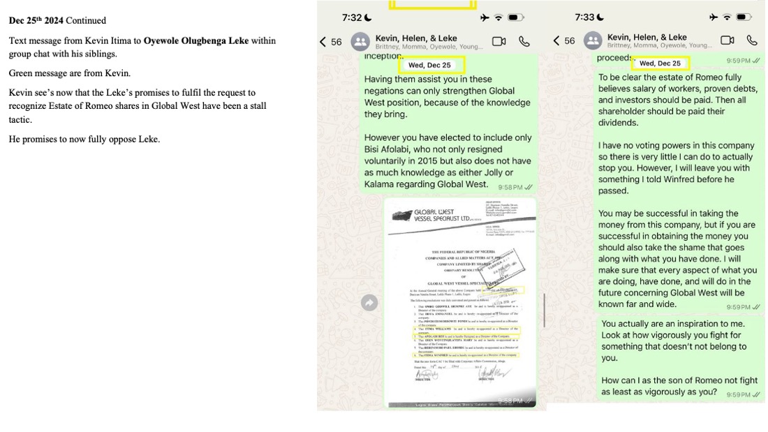 Dec 25th 2024 Continued Estate Of Romeo to Leke regarding Bisi Leading Negotiations