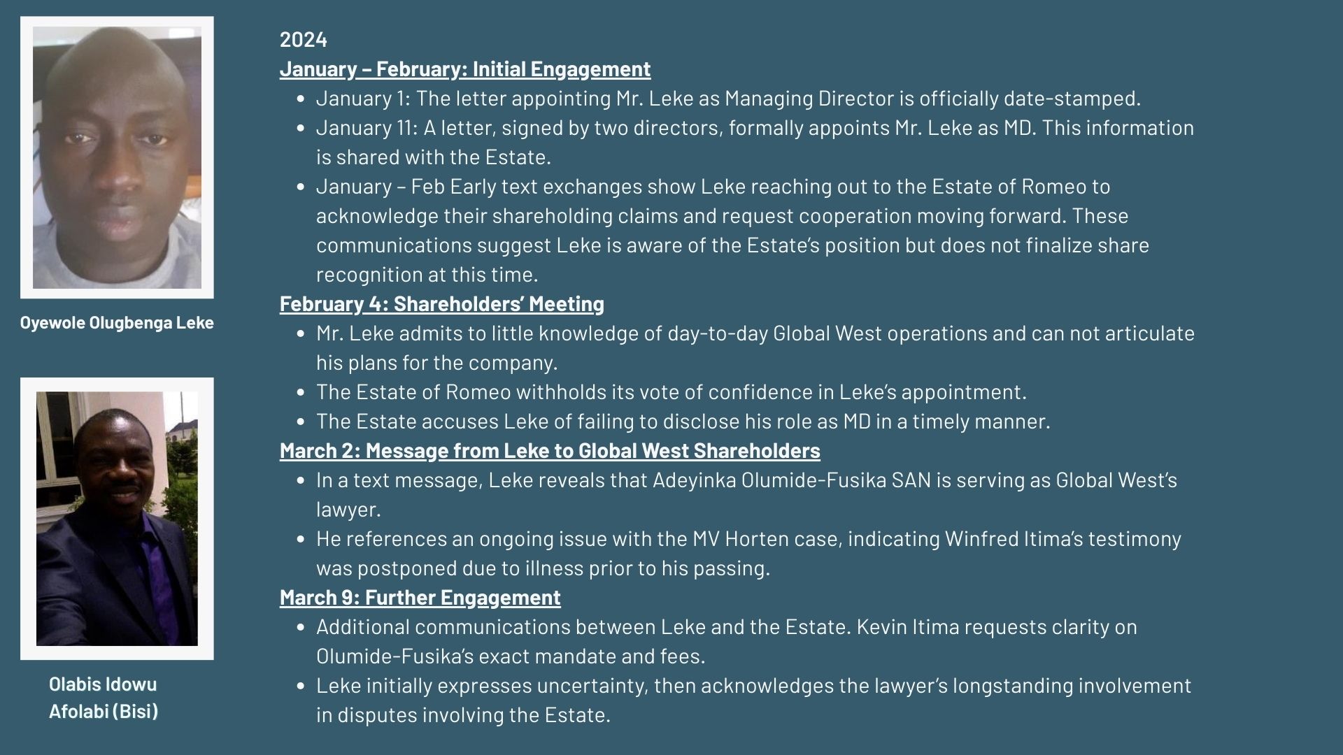 Timeline Olugbenga Leke Oyewole vs. Estate of Captain Romeo Pg 2