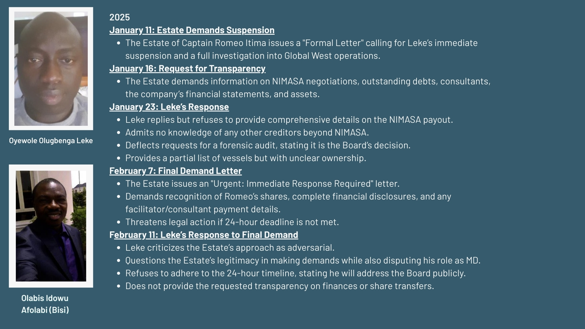 Timeline Olugbenga Leke Oyewole vs. Estate of Captain Romeo Pg 3